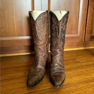 Dan Post Womens Collen Block Heel Cowboy Boots pointed toe brown tall stitched 8